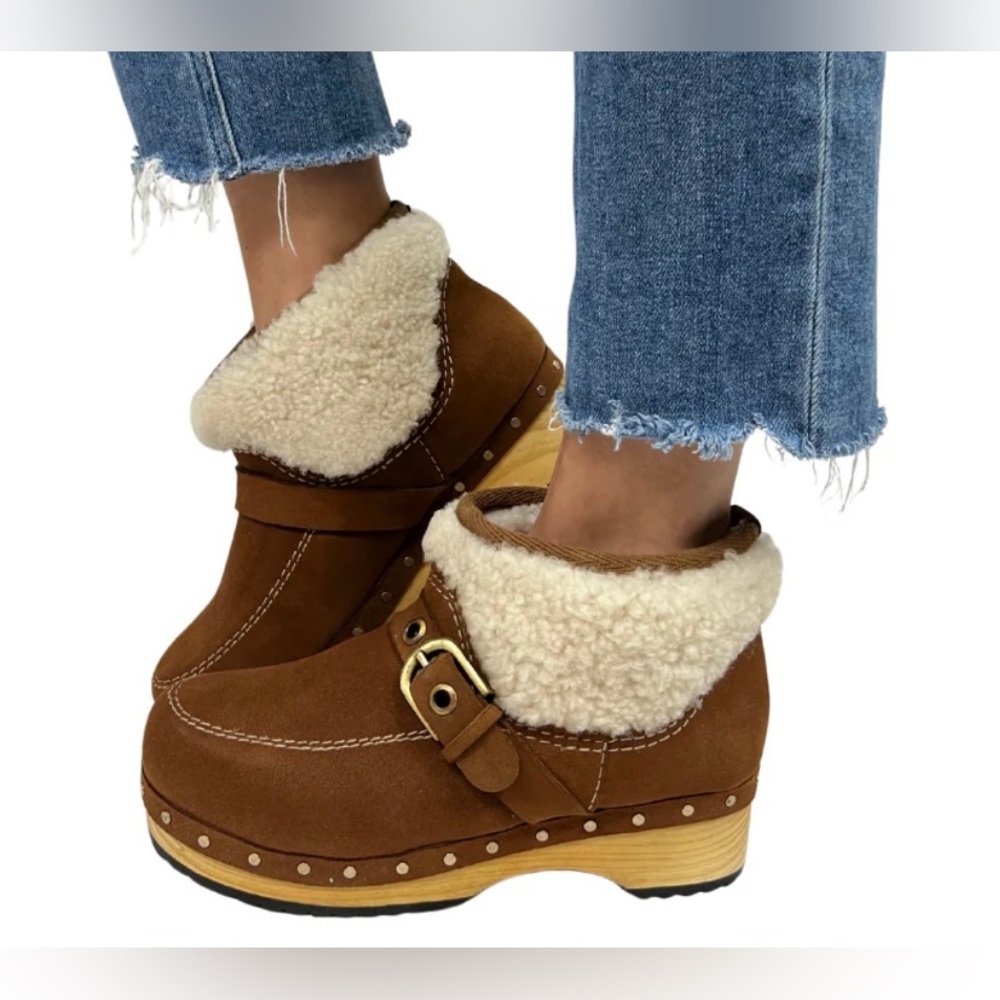 Free People Chestnut Suede Shearling Cuff Ankle Booties